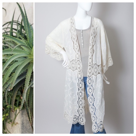 Anna Crochet Open Patch Longline Kimono - Picture 6 of 10
